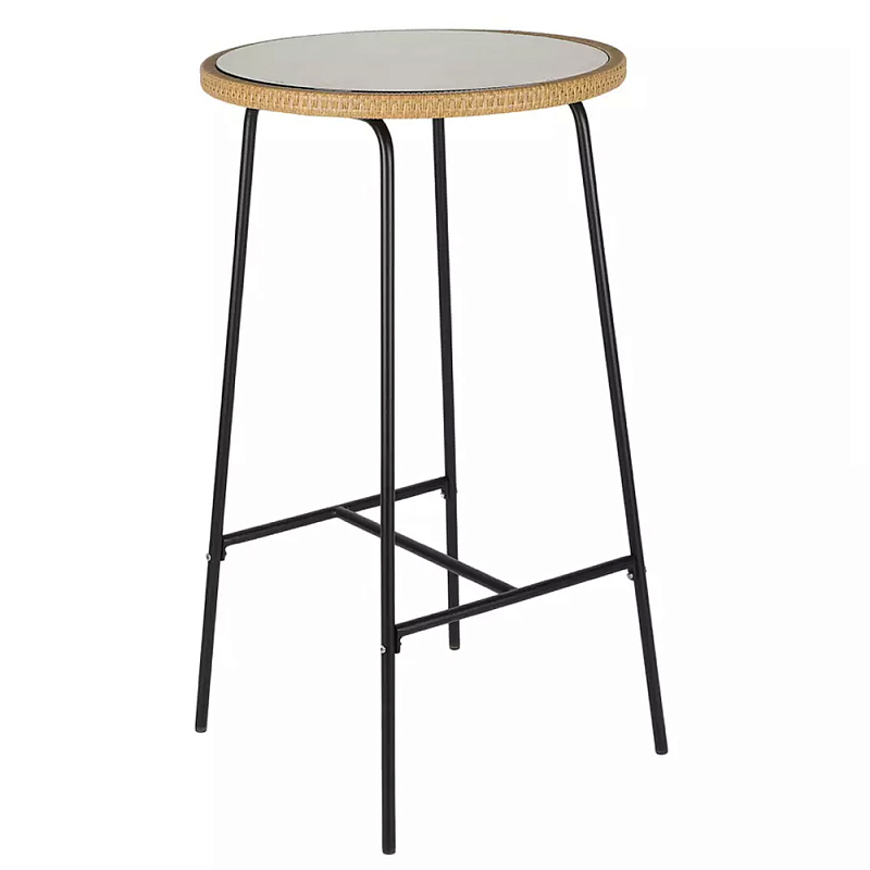 Барный столик с круглой плетеной столешницей Wicker Table Top Черный Бежевый Барный столик с круглой плетеной столешницей Wicker Table Top Черный Бежевый в Челябинске | Loft Concept