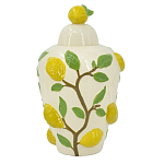 Ваза с крышкой кремового цвета и объемным рисунком лимонов и листьев Lemon Delight варинант исполнения - 1 | Loft Concept в Челябинске