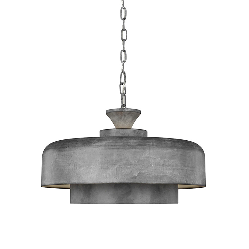 Подвесной светильник с массивным круглым стальным плафоном серого цвета в индустриальном стиле на цепи Feiss Цинк Графит в Челябинске | Loft Concept 