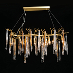 Люстра линейная золотого цвета с декоративными ветвями и длинными стеклянными подвесками в форме сосулек Droplet Chandelier варинант исполнения - 2 | Loft Concept в Челябинске
