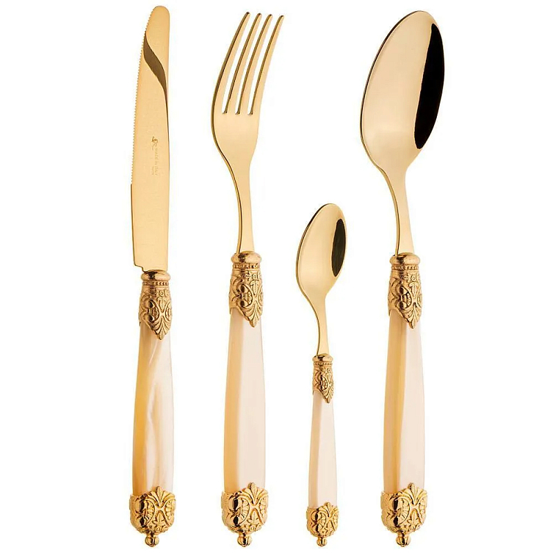 Набор столовых приборов на 6 персон 24 предмета Gorgeous Cutlery Золотой Бежевый Зеленый Набор столовых приборов на 6 персон 24 предмета Gorgeous Cutlery Золотой Бежевый Зеленый в Челябинске | Loft Concept