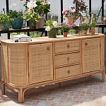 Длинный комод из ротанга с дверцами и ящиками Simone Rattan Chest of Drawers варинант исполнения - 8 | Loft Concept в Челябинске