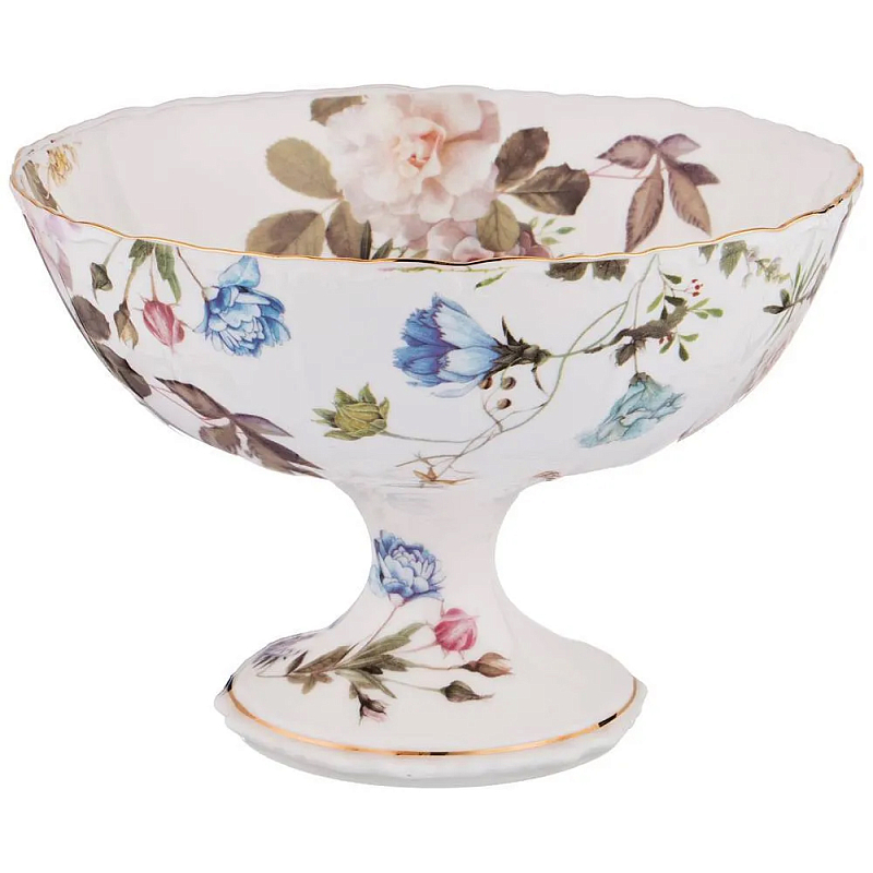 Ваза фарфоровая белая на ножке с цветочным принтом Garden Whisper Porcelain Set Белый Мульти Ваза фарфоровая белая на ножке с цветочным принтом Garden Whisper Porcelain Set Белый Мульти в Челябинске | Loft Concept