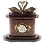 Часы настольные из натурального камня с декором в виде двух лебедей Swans Stone Clock варинант исполнения - 5 | Loft Concept в Челябинске