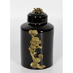 Банка с крышкой из фарфора с бронзовым цветочным элементом Eden Garden варинант исполнения - 3 | Loft Concept в Челябинске