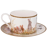 Чайная пара из фарфора с изображением собаки и зайцев 300 мл Hunting Porcelain Collection варинант исполнения - 1 | Loft Concept в Челябинске