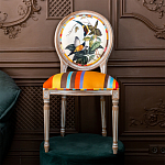 Стул бежевый в разноцветную полоску из натурального бука с изображением птиц и цветов Blooming Birds Colorful Stripes Chair варинант исполнения - 10 | Loft Concept в Челябинске