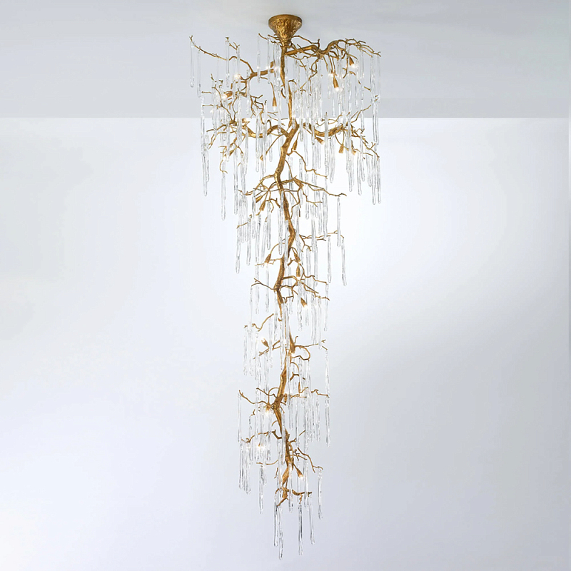 Люстра большая каскадная с прозрачными подвесками в форме капель Droplet Chandelier Золотой Прозрачный Люстра большая каскадная с прозрачными подвесками в форме капель Droplet Chandelier Золотой Прозрачный в Челябинске | Loft Concept