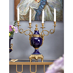 Подсвечник из темно-синего фарфора на бронзовой подставке с фигурками ангелов и декоративными ручками Eden Garden варинант исполнения - 3 | Loft Concept в Челябинске