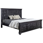 Двуспальная кровать из массива манго с резьбой Vega Grey Mango Bed варинант исполнения - 1 | Loft Concept в Челябинске