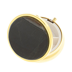 Таблетница карманная круглая с 3-мя отделениями с зеркалом и накладкой из натурального камня Соколиный глаз Gold Stone Pillboxes варинант исполнения - 2 | Loft Concept в Челябинске