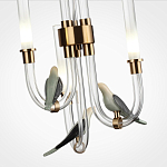 Подвесной светильник с 3-мя прозрачными изогнутыми трубками и декоративными птичками Ganthea варинант исполнения - 5 | Loft Concept в Челябинске