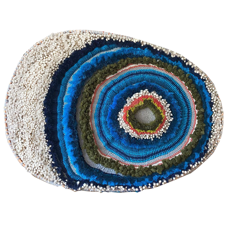 Дизайнерское вязаной Панно Синий круг Синий ivory ( слоновая кость ) в Челябинске | Loft Concept 