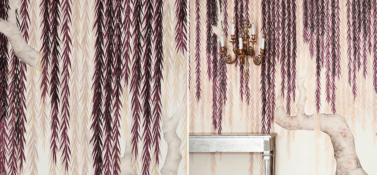 Обои ручная роспись Willow Boysenberry on Bleached White dyed silk Обои ручная роспись Willow Boysenberry on Bleached White dyed silk - Loft-Concept в Челябинске