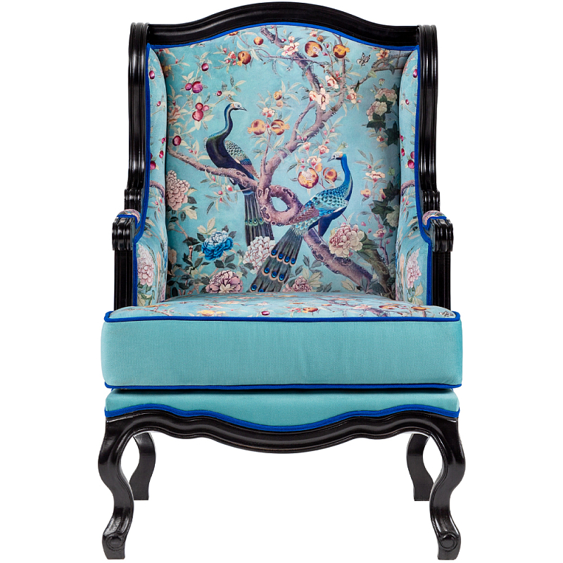 Кресло из натурального бука бирюзовое с изображением птиц и цветов Turquoise Chinoiserie Garden Armchair Мульти Бирюзовый Черный Кресло из натурального бука бирюзовое с изображением птиц и цветов Turquoise Chinoiserie Garden Armchair Мульти Бирюзовый Черный в Челябинске | Loft Concept