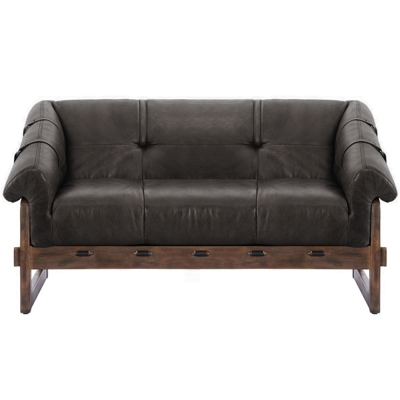 Двухместный диван Duncan винтажная черная кожа Черный Коричневый в Челябинске | Loft Concept 