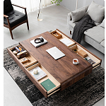 Кофейный стол из массива дерева с выдвижными ящиками Coffee Walnut Table варинант исполнения - 2 | Loft Concept в Челябинске