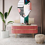 Дизайнерский комод овальный с розовой бархатной обивкой Edith варинант исполнения - 4 | Loft Concept в Челябинске