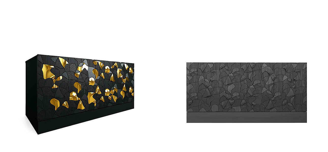 Комод малый инкрустированный золотым орнаментом Wooden Petals Gold Комод малый инкрустированный золотым орнаментом Wooden Petals Gold - Loft-Concept в Челябинске