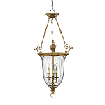 Подвесной светильник латунный с рифленым прозрачным плафоном и тремя свечеподобными лампами в классическом стиле Hinkley варинант исполнения - 1 | Loft Concept в Челябинске