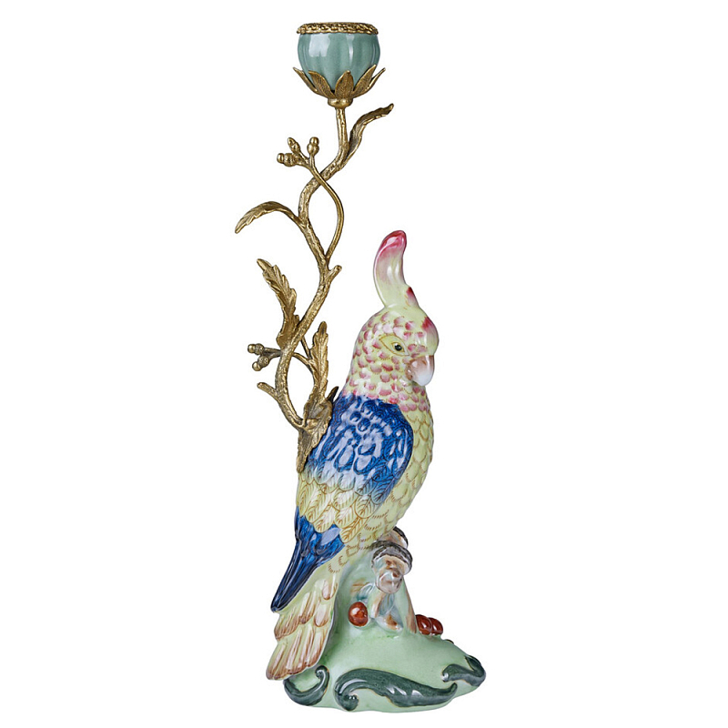 Подсвечник в образе попугая из фарфора с бронзовыми элементами Eden Garden Мульти Бронза в Челябинске | Loft Concept 