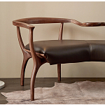 Кушетка с деревянным каркасом и сиденьем из коричневой натуральной кожи Moon Walnut Furniture варинант исполнения - 1 | Loft Concept в Челябинске