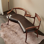 Кушетка с деревянным каркасом и сиденьем из коричневой натуральной кожи Moon Walnut Furniture варинант исполнения - 7 | Loft Concept в Челябинске