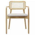 Стул обеденный с мягким сиденьем и спинкой из плетеного ротанга Wood and Textile Chair варинант исполнения - 1 | Loft Concept в Челябинске