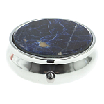 Таблетница карманная круглая с 3-мя отделениями с зеркалом и накладкой из натурального камня Содалит Silver Stone Pillboxes варинант исполнения - 3 | Loft Concept в Челябинске