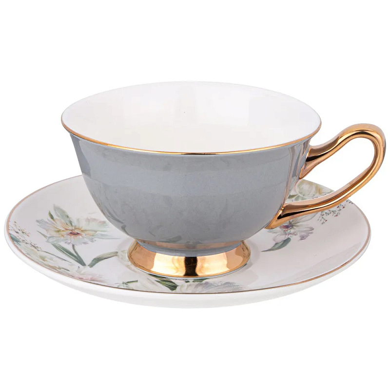 Чайная пара из фарфора 200 мл Grey Tea Porcelain Set Белый Золотой Серый Чайная пара из фарфора 200 мл Grey Tea Porcelain Set Белый Золотой Серый в Челябинске | Loft Concept