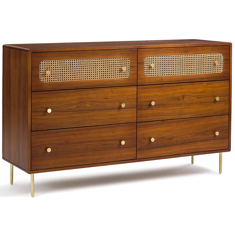 Комод с 6-ю ящиками с декором из ротанга Degarmo Chest of Drawers Коричневый Латунь Древесина Комод с 6-ю ящиками с декором из ротанга Degarmo Chest of Drawers Коричневый Латунь Древесина в Челябинске | Loft Concept