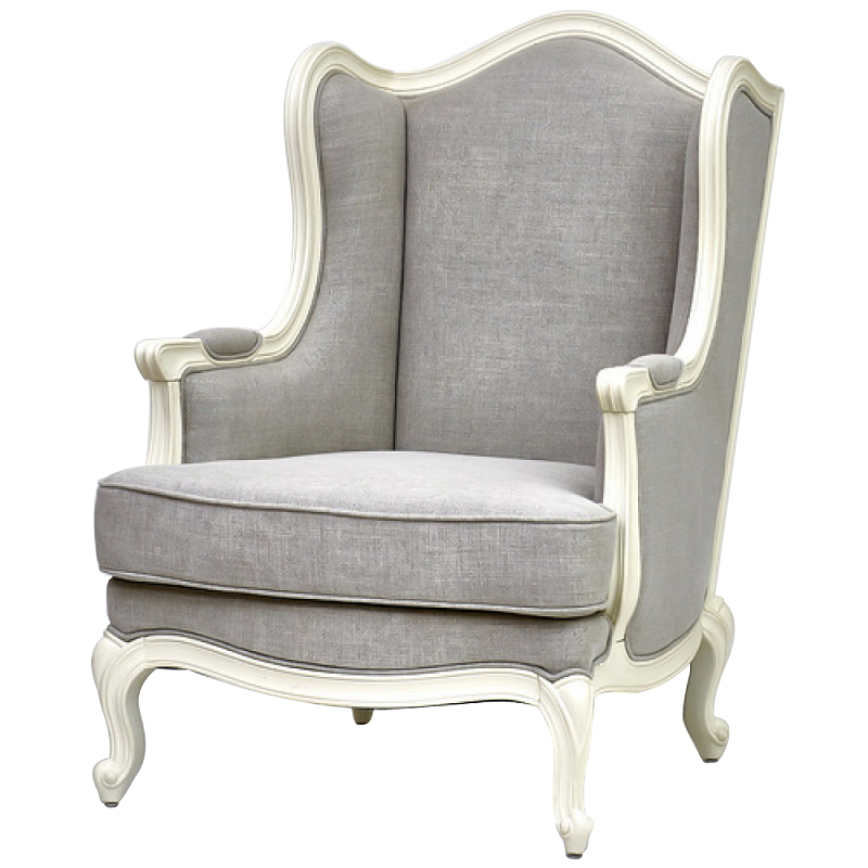 Деревянное кресло в стиле прованс с высокой спинкой Ilbert Grey Armchair Серый Бежевый Деревянное кресло в стиле прованс с высокой спинкой Ilbert Grey Armchair Серый Бежевый в Челябинске | Loft Concept