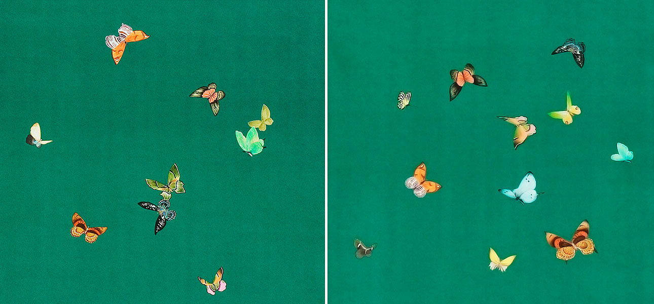 Обои ручная роспись Butterflies Emerald on green dyed paper Обои ручная роспись Butterflies Emerald on green dyed paper - Loft-Concept в Челябинске