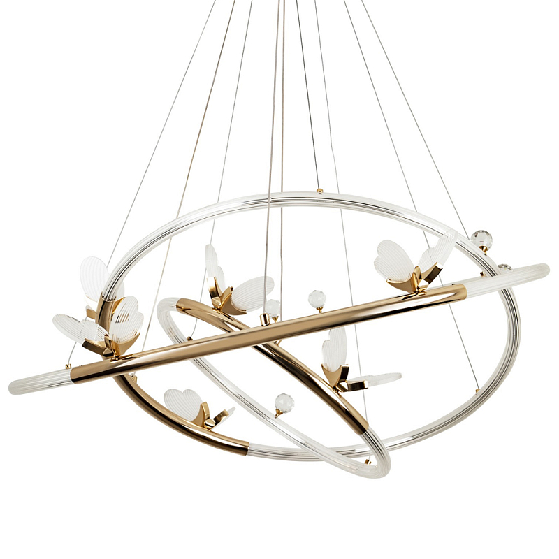 Кольцевая люстра с декором в виде бабочек Glass Butterflies Three Rings Chandelier Прозрачный Глянцевое золото Кольцевая люстра с декором в виде бабочек Glass Butterflies Three Rings Chandelier Прозрачный Глянцевое золото в Челябинске | Loft Concept