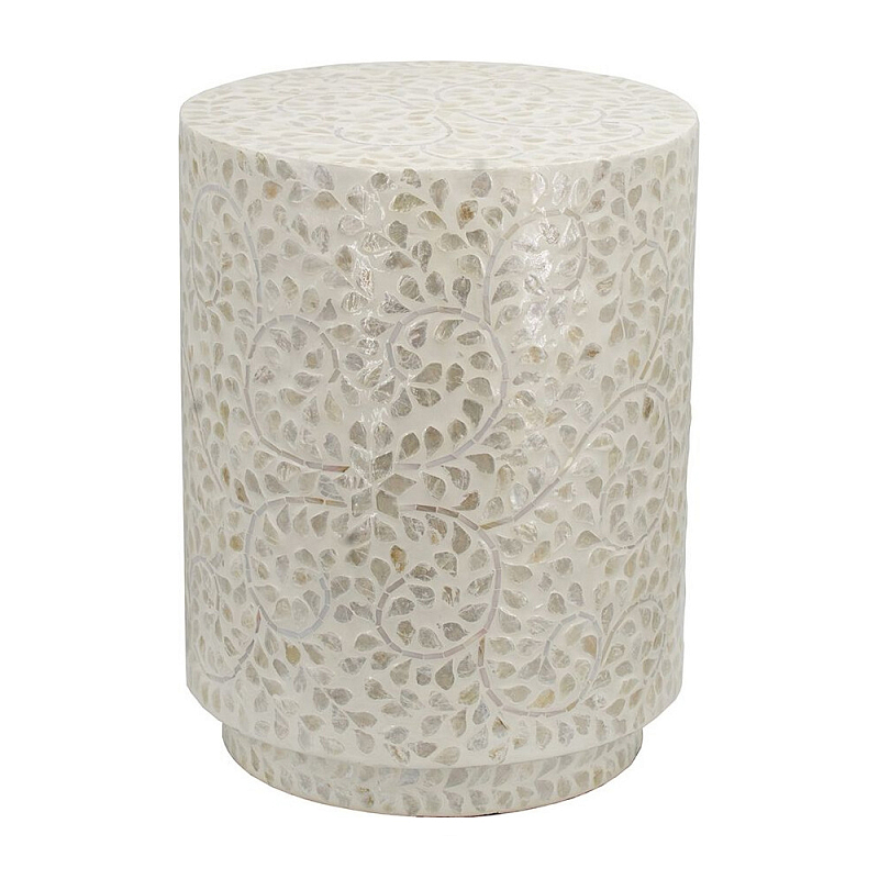 Приставной столик с рисунком из раковин устриц Bone Inlay Кремовый в Челябинске | Loft Concept 