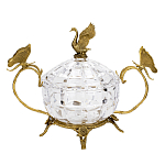 Конфетница из прозрачного рельефного стекла с ручками в виде стрекоз и фигуркой лебедя Eden Garden варинант исполнения - 1 | Loft Concept в Челябинске