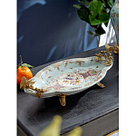 Блюдо овальное из голубого фарфора с ручками в виде бабочек и цветочным рисунком Blue Garden варинант исполнения - 2 | Loft Concept в Челябинске