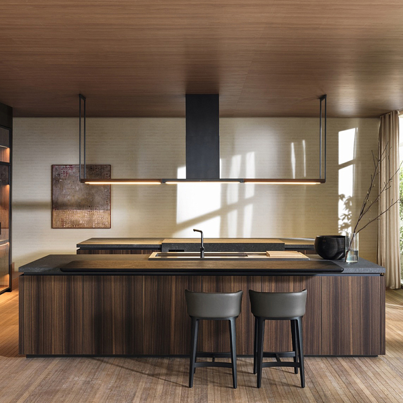 Кухонный гарнитур из массива дерева и камня HI-LINE 6 FRAME DOOR Dada Engenereed Kitchen Коричневый Серый Черный в Челябинске | Loft Concept 