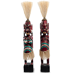 Комплект из 2-х деревянных статуэток Asmat Straw Headdress Statuettes Red Turquoise Tattoo варинант исполнения - 4 | Loft Concept в Челябинске