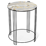 Стол журнальный круглый с серой столешницей из стекла на 4-х черных ножках Gray and Gold Marble варинант исполнения - 1 | Loft Concept в Челябинске