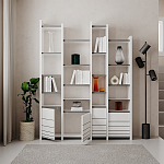 Стеллаж прямой ассиметричный с полками и 4-мя дверцами ARYA BOOKCASE WHITE варинант исполнения - 4 | Loft Concept в Челябинске