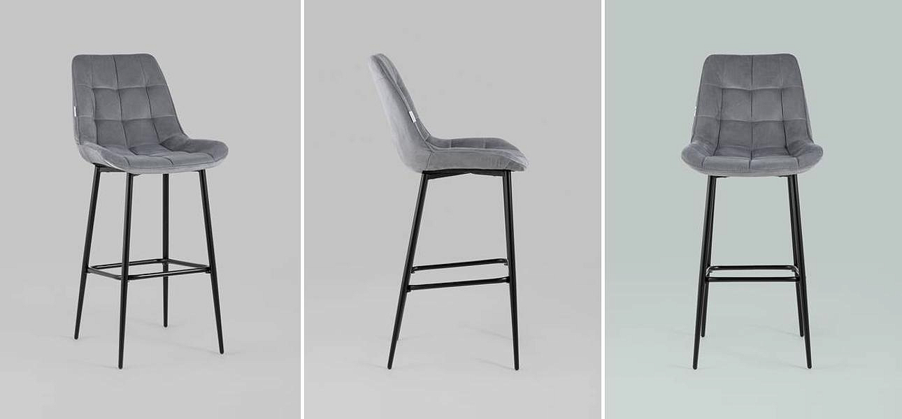 Стул Полубарный NANCY Chair посадка 75 см Серый Велюр Стул Полубарный NANCY Chair посадка 75 см Серый Велюр - Loft-Concept в Челябинске