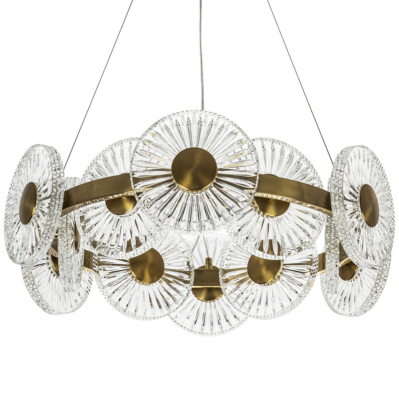 Люстра с круглыми рельефными плафонами Glass Peonies Brass Chandelier Бронза Прозрачный Люстра с круглыми рельефными плафонами Glass Peonies Brass Chandelier Бронза Прозрачный в Челябинске | Loft Concept