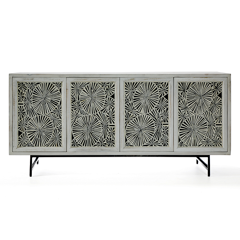 Буфет в гостиную с инкрустацией Palm Sideboard with Bone Inlay Черный Белый в Челябинске | Loft Concept 