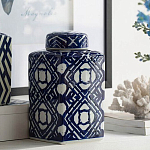 Ваза прямоугольной формы с крышкой и геометрическим узором в сине-белых цветах Blue & White Ornament  варинант исполнения - 3 | Loft Concept в Челябинске