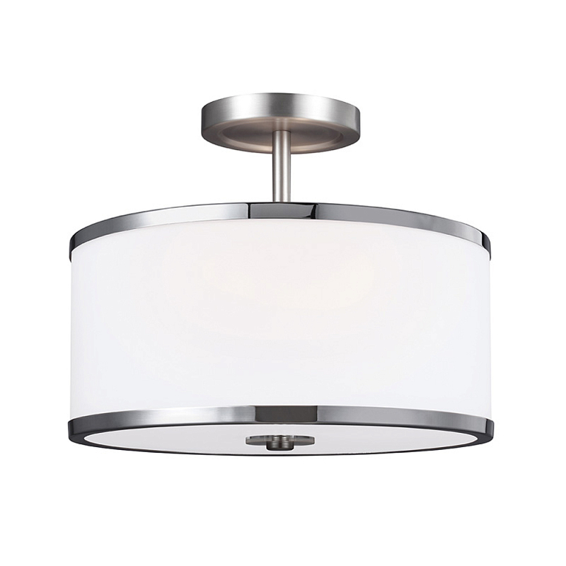 Потолочный светильник с цилиндрическим плафоомн из опалового матового стекла с металлическим обручем Feiss Никель Белый Хром в Челябинске | Loft Concept 