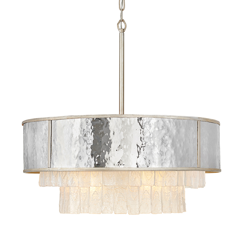 Люстра круглая с подвесками из текстурированного стекла молочного цвета Hinkley Молочный Сталь Золотой в Челябинске | Loft Concept 