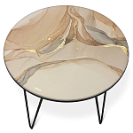 Стол журнальный с круглой столешницей из стекла на 3-х черных ножках Beige Marble варинант исполнения - 2 | Loft Concept в Челябинске