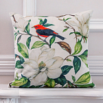 Декоративная подушка бежевая с изображением птица в саду Blooming Red Birds варинант исполнения - 2 | Loft Concept в Челябинске