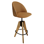 Барный стул со спинкой и металлической подставкой на 3-х деревянных ножках Горчичный Велюр Vendramin Chair варинант исполнения - 1 | Loft Concept в Челябинске